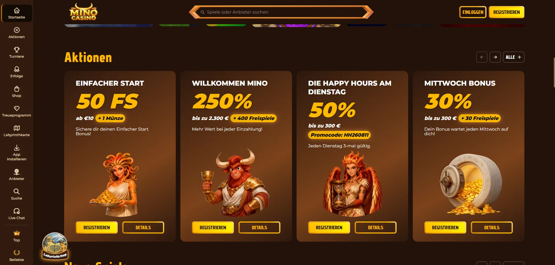 Bonus di benvenuto Mino Casino &mdash; fino a &euro;2.300 e 400 giri gratis