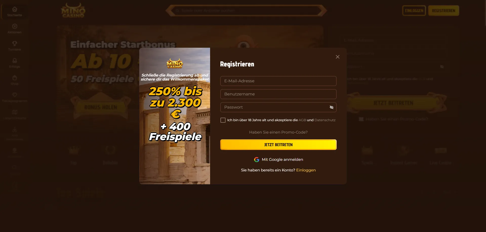 Registrazione a Mino Casino &mdash; come aprire un account in pochi minuti