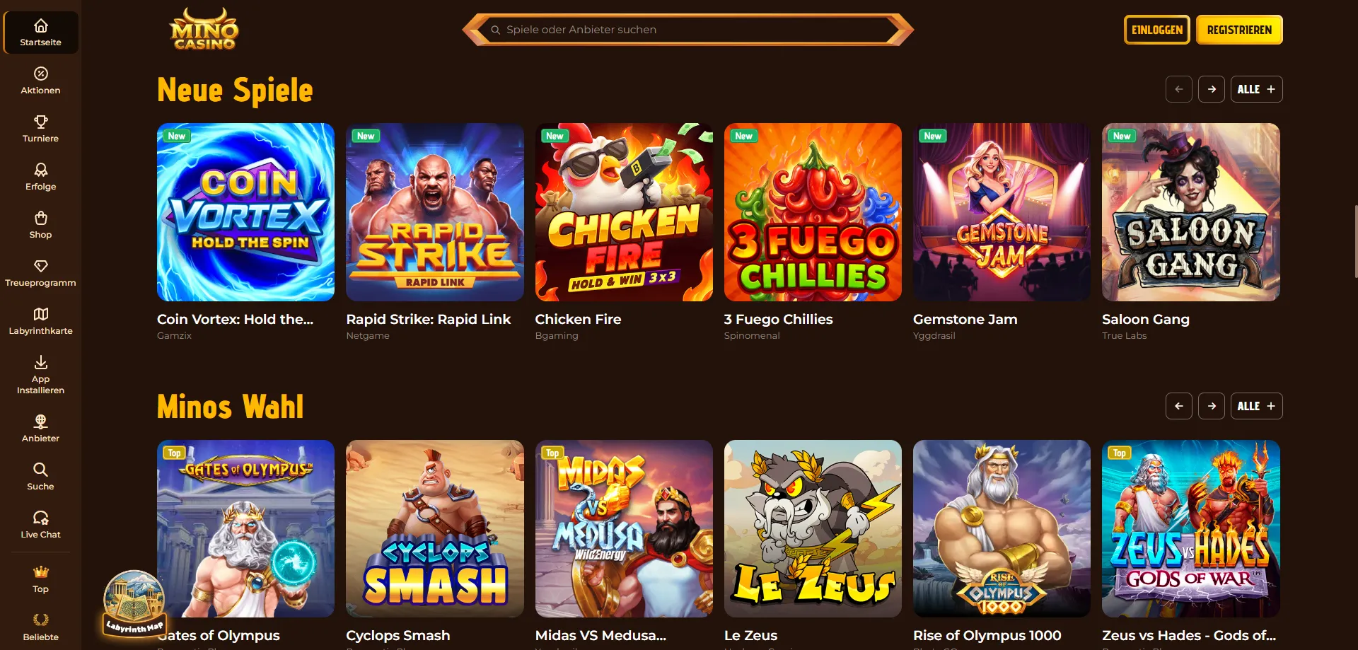 Libreria di oltre 9000 slot e giochi da tavolo su Mino Casino