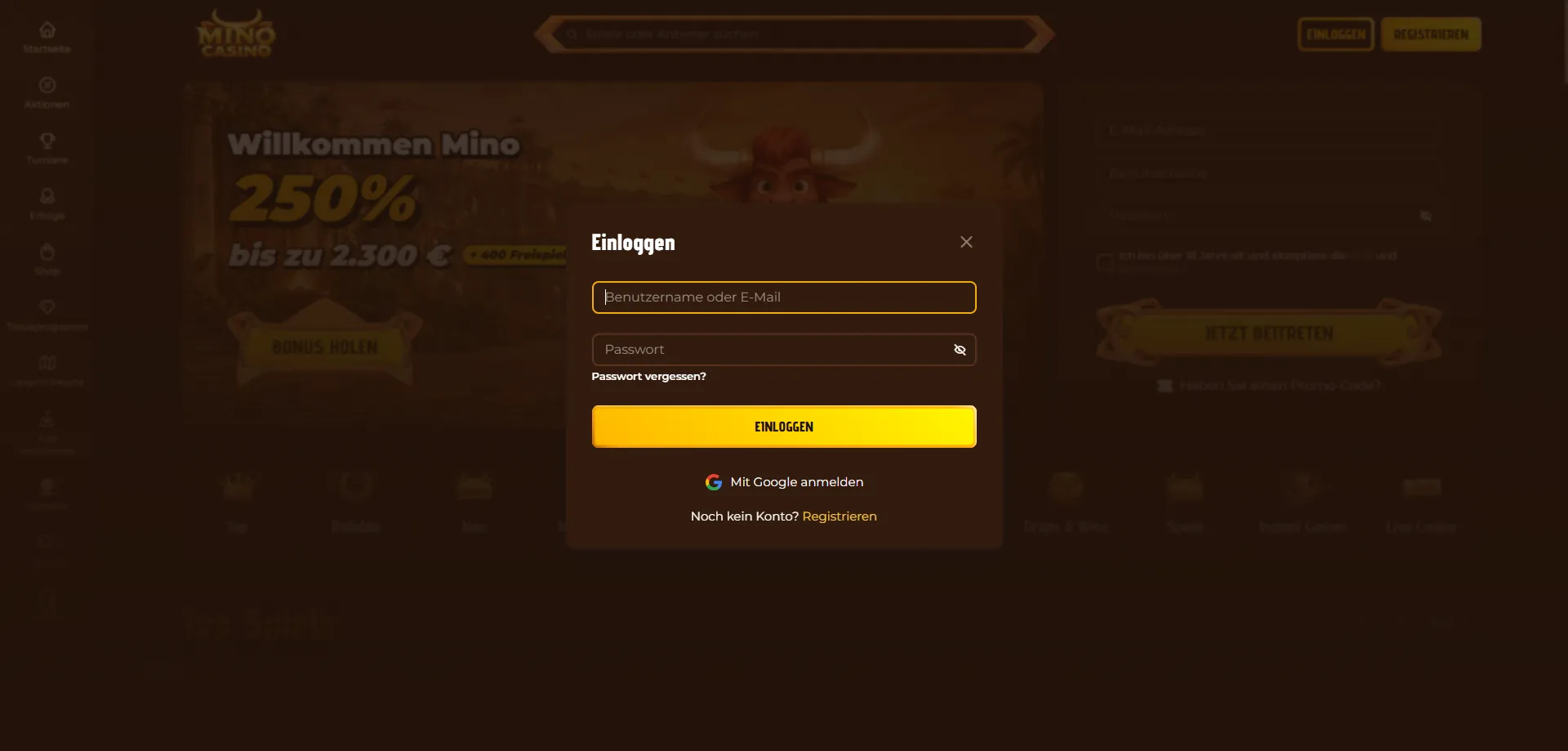 Accedi o crea un account su Mino Casino in pochi minuti